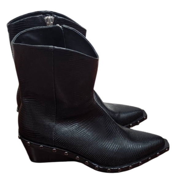 Rag & Bone santiago mid boots Womens black Lizard-embossed calf Size EU 40/US9.5 - Picture 3 of 16